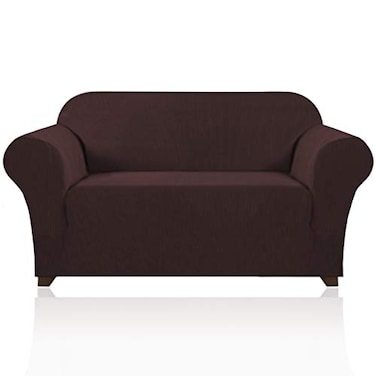 PrinceDeco Stretch Loveseat Sofa Cover Slipcover Couch Cover for 2 Cushion Sofa Washable Sofa Cover for Pets Friendly Furniture Protector Covers with Non Slip BottomLoveseat Brown