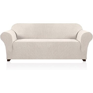 PrinceDeco Oversized Stretch Sofa Cover Slipcover 1Piece Spandex Jacquard Fabric Universal Couch Cover for 3 Cushion Washable Non Slip Sofa Cover Pet Friendly XL Sofa 101110 Ivory