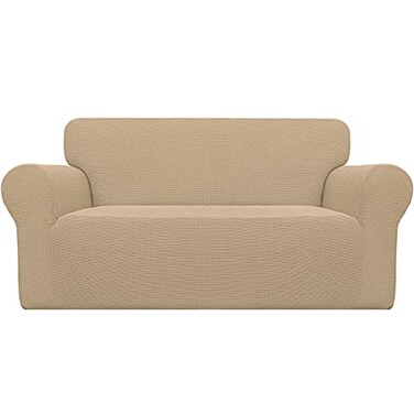 Easy-Going EasyGoing Stretch Loveseat Slipcover 1Piece Sofa Cover Furniture Protector Couch Soft with Elastic Bottom for Kids Polyester Spandex Jacquard Fabric Small Checks Loveseat Sand