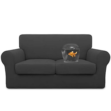 Easy-Going EasyGoing 100 Dual Waterproof 3 Pieces Loveseat Cover Stretch Soft Couch Cover for Dogs Sofa Slipcover for 2 Separate Cushion Couch Leakproof Furniture Protector for Kids Pets Dark Gray
