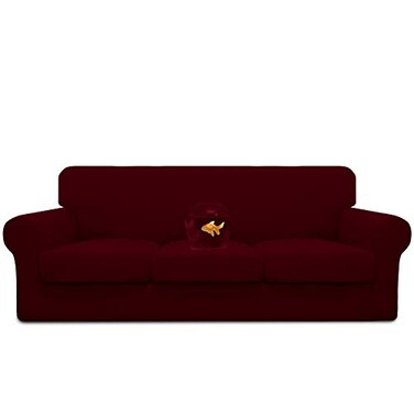 Easy-Going EasyGoing 100 Dual Waterproof 4 Pieces Oversized Cover Stretch Soft Couch Cover for Dogs Sofa Slipcover for 3 Separate Cushion Couch Leakproof Furniture Protector for Kids Pets Wine
