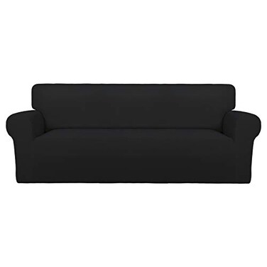 PureFit Super Stretch Oversized Sofa Slipcover Spandex Non Slip Soft Couch Sofa Cover Washable Furniture Protector with Non Skid Foam and Elastic Bottom for Kids Pets Oversized Sofa Black