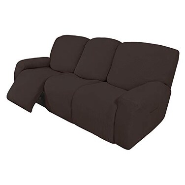Easy-Going EasyGoing 8 Pieces Recliner Sofa Stretch Sofa Slipcover Sofa Cover Furniture Protector Couch Soft with Elastic Bottom Kids Spandex Jacquard Fabric Small Checks Chocolate