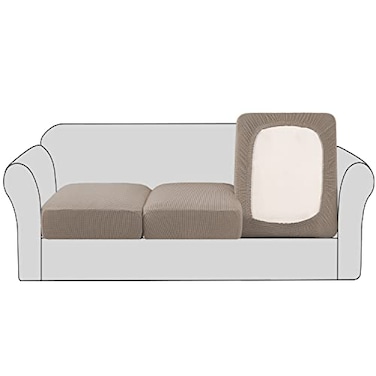 H.VERSAILTEX HVERSAILTEX Super Stretch Couch Cushion Covers Sofa Cushion Slipcovers Jacquard Fabric Individual Seat Couch Slipcover Sets for Pets with Elastic Bottom3 Packs Cushion Sofa Covers Taupe