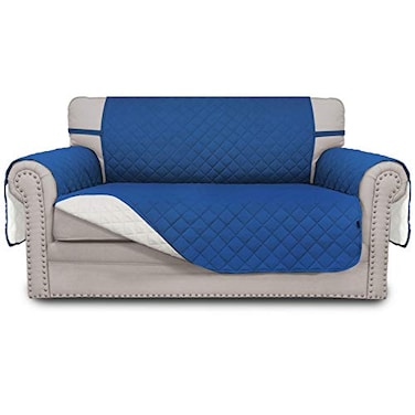 Easy-Going EasyGoing Reversible Loveseat Couch Cover for 2 Cushion Couch Sofa Cover for Dogs Water Resistant Furniture Protector with Foam Sticks Elastic Straps for Pet Loveseat BlueIvory