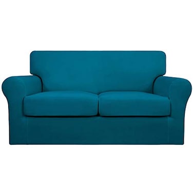 Easy-Going EasyGoing 3 Pieces Stretch Soft Couch Cover for Dogs Washable Sofa Slipcover for 2 Separate Cushion Couch Elastic Furniture Protector for Pets Kids Loveseat Peacock Blue