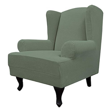Easy-Going EasyGoing Stretch Wingback Chair Sofa Slipcover 1Piece Sofa Cover Furniture Protector Couch Soft with Elastic Bottom Spandex Jacquard Fabric Small ChecksLargeGreyish Green
