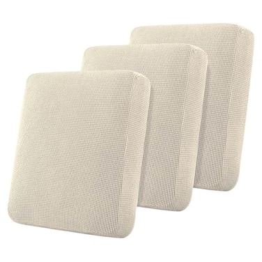 Flamingo P Super Stretch Couch Cushion Covers 3 Piece Set Sofa Seat Slipcovers with Elastic Bottom Machine Washable Furniture Protector for Pets Kids 3 Seat Cushion Cover Biscotti Beige
