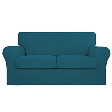 Easy-Going EasyGoing 3 Pieces Stretch Couch Cover Sofa Cover for Dogs Washable Sofa Slipcover for 2 Separate Cushion Couch Spandex Jacquard Fabric Elastic Furniture Protector for Pets Peacock Blue Lov