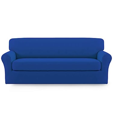 Easy-Going EasyGoing 2 Pieces Microfiber Stretch Sofa Slipcover Spandex Soft Fitted Sofa Couch Cover Washable Furniture Protector with Elastic Bottom KidsPet Sofa Classic Blue