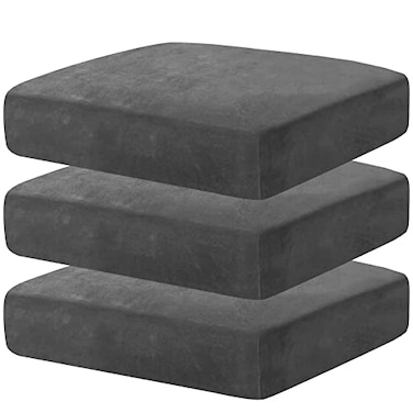 MAXIJIN Velvet Stretch Seat Cushion Covers Couch Cushion Cover for Individual Cushions Sofa Seat Cushion Slipcovers with Elastic Bottom 3 Piece XL Sofa Cushion Covers Gray