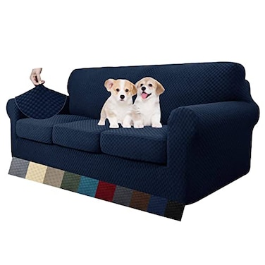 MAXIJIN 4 Piece Couch Covers for 3 Cushion Couch Super Stretch Non Slip Couch Cover for Dogs Pet Friendly Elastic Jacquard Furniture Protector Sofa Slipcovers Sofa Navy Blue