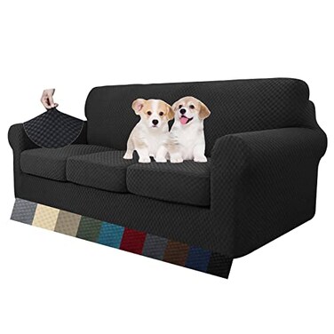 MAXIJIN 4 Piece Couch Covers for 3 Cushion Couch Super Stretch Non Slip Couch Cover for Dogs Pet Friendly Elastic Jacquard Furniture Protector Sofa Slipcovers Sofa Black
