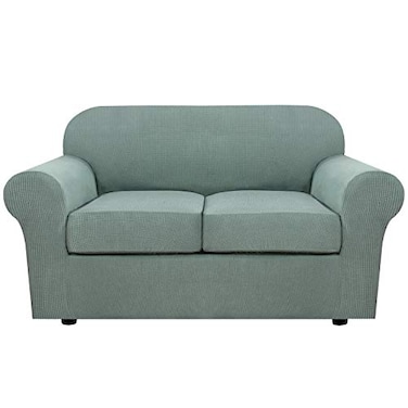 H.VERSAILTEX HVERSAILTEX 3 Piece Stretch Sofa Covers for 2 Cushion Loveseat Couch Covers for Living Room Sofa Slipcovers Base Cover Plus 2 Seat Cushion Covers Thicker Jacquard FabricMedium Sofa Sage