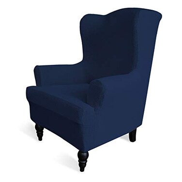 Easy-Going EasyGoing Stretch Wingback Chair Sofa Slipcover 1Piece Sofa Cover Furniture Protector Couch Soft with Elastic Bottom Polyester Spandex Jacquard Fabric Small ChecksWing ChairNavy