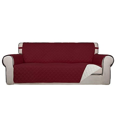 PureFit Reversible Quilted Sofa Cover Water Resistant Slipcover Furniture Protector Washable Couch Cover with Non Slip and Elastic Straps for Kids Pets Oversized Sofa RedIvory