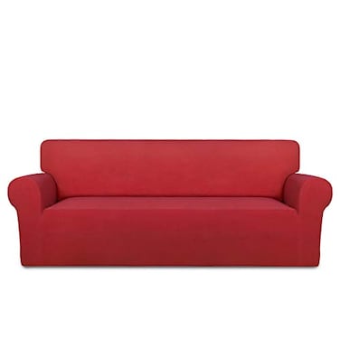 PureFit Super Stretch Sofa Slipcover Spandex Non Slip Soft Couch Sofa Cover Washable Furniture Protector with Non Skid Foam and Elastic Bottom for Kids Pets Oversized Sofa Red