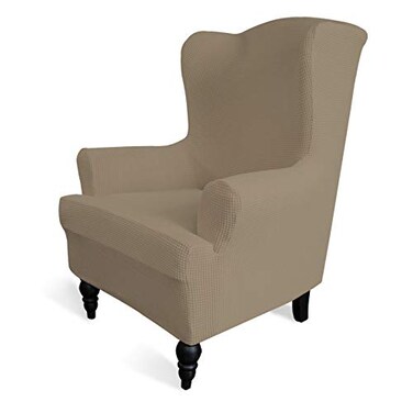 Easy-Going EasyGoing Stretch Wingback Chair Sofa Slipcover 1Piece Sofa Cover Furniture Protector Couch Soft with Elastic Bottom Polyester Spandex Jacquard Fabric Small ChecksWing ChairNatural