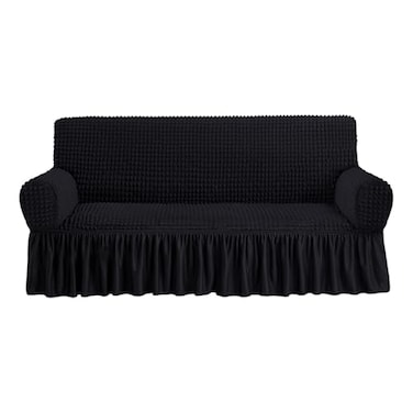 NICEEC Sofa Slipcover Black Sofa Cover 1 Piece Easy Fitted Sofa Couch Covers Universal High Stretch Durable Furniture Protector with Skirt Country Style 3 Seater Black