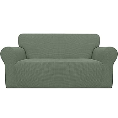 Easy-Going EasyGoing Stretch Oversized Loveseat Slipcover 1Piece Sofa Cover Furniture Protector Couch Soft with Elastic Bottom for Kids Polyester Spandex Jacquard Fabric Small Checks Greyish Green