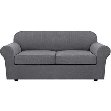 H.VERSAILTEX HVERSAILTEX 3 Piece Stretch Sofa Covers for 2 Cushion Sofa Couch Covers for Living Room Furniture Cover Base Cover Plus 2 Seat Cushion Covers Thicker Jacquard FabricLarge Sofa Grey