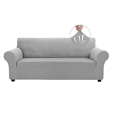 Asnomy Couch Covers for 3 Cushion Couch Stretch Sofa Covers Slipcovers Pet Protector Furniture Covers for Dogs Cats Spandex Jacquard Fabric Small Checks LargeSilver