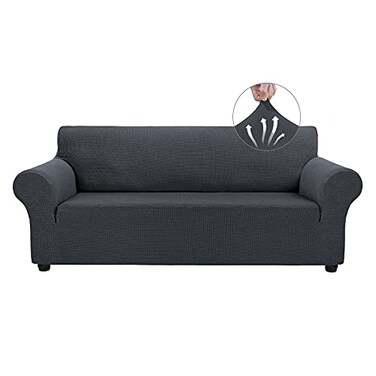 Asnomy Couch Covers for 3 Cushion Couch Stretch Sofa Covers Slipcovers Pet Protector Furniture Covers for Dogs Cats Spandex Jacquard Fabric Small Checks XLargeCharcoal Ash