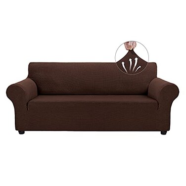 Asnomy Couch Covers for 3 Cushion Couch Stretch Sofa Covers Slipcovers Pet Protector Furniture Covers for Dogs Cats Spandex Jacquard Fabric Small ChecksXLargeChocolate