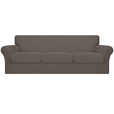 Easy-Going EasyGoing 4 Pieces Oversized Stretch Soft Couch Cover for Dogs Washable Sofa Slipcover for 3 Separate Cushion Couch Elastic Furniture Protector for Pets Kids Taupe