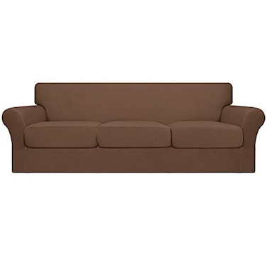 Easy-Going EasyGoing 4 Pieces Oversized Stretch Soft Couch Cover for Dogs Washable Sofa Slipcover for 3 Separate Cushion Couch Elastic Furniture Protector for Pets Kids Brown