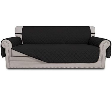 Easy-Going EasyGoing 4 Seater Sofa Slipcover Reversible Sofa Cover Water Resistant Couch Cover with Foam Sticks Elastic Straps Furniture Protector for Pets Children Dog Cat XXLarge BlackBlack