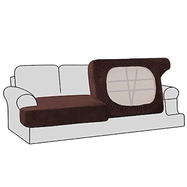 H.VERSAILTEX HVERSAILTEX Stretch Velvet 2 Piece T Cushion Sofa Slipcovers Individually Fitted Cushion Covers for 2 Couch Seat Cushions Stay in Place Brown