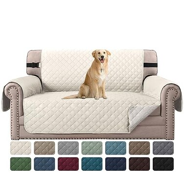 H.VERSAILTEX HVERSAILTEX Sofa Protector for DogsCatsPets Sofa Covers Slipcover Quilted Couch Coveres Loveseat Covers with Non Slip Elastic Strap Water Resistant Seat Width 46 Loveseat IvoryBeige