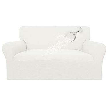 Easy-Going EasyGoing 100 Waterproof Loveseat Couch Cover Dual Waterproof Sofa Cover Stretch Jacquard Sofa Slipcover Leakproof Furniture Protector for Kids Pets Dog and Cat Loveseat Cream