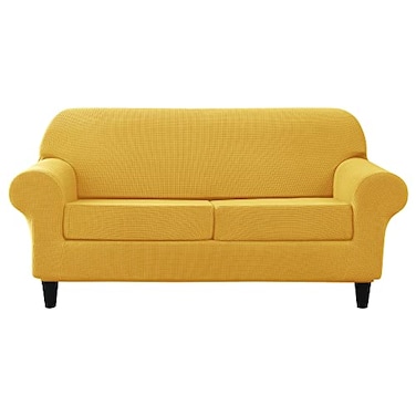 CONRUSER Stretch Sofa Slipcover Soft Jacquard Sofa Covers for 2 Cushion Couch Washable Furniture Protector for Pets Kids Yellow M