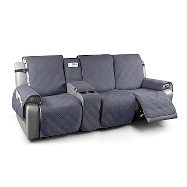 TAOCOCO Non Slip Recliner Sofa Covers for 3 Cushion Couch Waterproof Reclining sofa cover for Leather Sofa with Console Split Reclining Couch Cover Recliner Furniture Protector 3 Seater Dark Grey