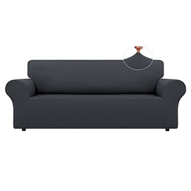 LURKA Stretch Oversized Sofa Slipcovers 1 Piece Couch Covers for 3 Cushion Couch Sofa Furniture Protector Full Sofa Covers with Elastic Bottom for Kids and Pet XLarge Dark Grey