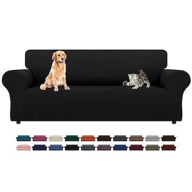 LURKA Stretch Sofa Slipcovers Couch Covers for 3 Cushion Couch Sofa Pet Friendly Non Slip Sofa Cover Washable Furniture Protector with Elastic Bottom Large Black