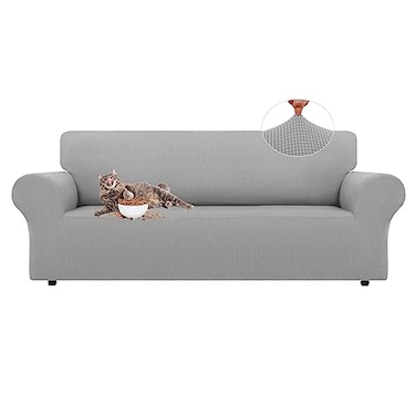 LURKA Stretch Sofa Slipcovers 1 Piece Couch Covers for 3 Cushion Couch Sofa Furniture Protector Full Sofa Covers with Elastic Bottom for Kids and Dog Large Sliver