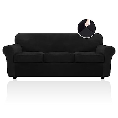 FestiCorp Velvet Sofa Covers for 3 Seat Cushion Couch Sofa Slipcovers Stretch 4 Piece Couch Cover Thick Furniture Covers for Dogs Pets Sofa Black