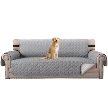 H.VERSAILTEX Sofa Protector for DogsCatsPets Sofa Slipcover Quilted Furniture Protector with Non Slip Elastic Strap Water Resistant Sofa Covers Couch Covers Seat Width 78 Oversized Sofa Light GreyBeig