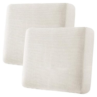 H.VERSAILTEX HVERSAILTEX Super Stretch Individual Seat Cushion Covers Sofa Couch Cushion Slipcover Sets Thick Jacquard Textured Twill Fabric Large 2 Piece Ivory