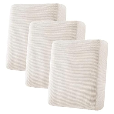 H.VERSAILTEX HVERSAILTEX Super Stretch Individual Seat Cushion Cover Sofa Covers Couch Cushion Covers Slipcover Sets Thick Jacquard Textured Twill Fabric 3 Piece Sofa Cushion Covers Ivory