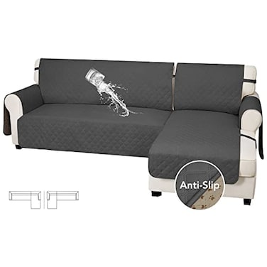 Easy-Going EasyGoing Waterproof Sectional Couch Covers with Chaise 2Piece Non Slip L Shape Sofa Cover for Dogs Leakproof Furniture Protector Cover with Adjustable Strap for Pets Large Dark Gray