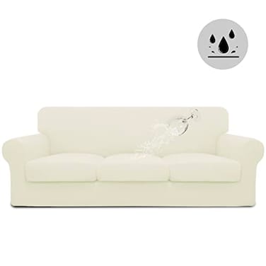Easy-Going EasyGoing 100 Dual Waterproof 4 Pieces Stretch Soft Couch Cover for Dogs Sofa Slipcover for 3 Separate Cushion Couch Leakproof Furniture Protector for Kids Pets Ivory