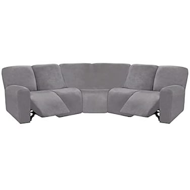 ULTICOR 7Piece L Shape Sectional Recliner Sofa Covers Velvet Stretch Reclining Couch Covers for Reclining Sofa Thick Soft Washable Light Gray 5 Seat Recliner Cover