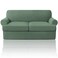 PrinceDeco T Cushion Loveseat Slipcover 3 Pieces Sofa Covers for T Cushion Sofa Stretch Slip Covers for 2 Cushion Couch with 2 Individual T Shape Seat Covers Width Up to 76 Loden Frost