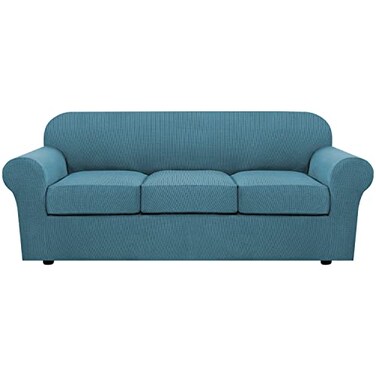 H.VERSAILTEX HVERSAILTEX 4 Piece Stretch Sofa Covers for 3 Cushion Couch Covers for Living Room Furniture Slipcovers Base Cover Plus 3 Seat Cushion Covers Upgraded Thicker Jacquard Fabric Sofa Storm B