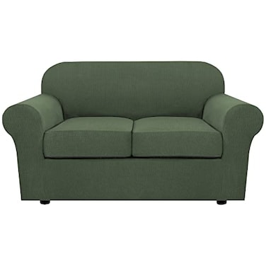 H.VERSAILTEX HVERSAILTEX 3 Piece Stretch Sofa Covers for 2 Cushion Loveseat Couch Covers for Living Room Furniture Cover Base Cover Plus 2 Seat Cushion Covers Thicker Jacquard FabricMedium Bronze Gree