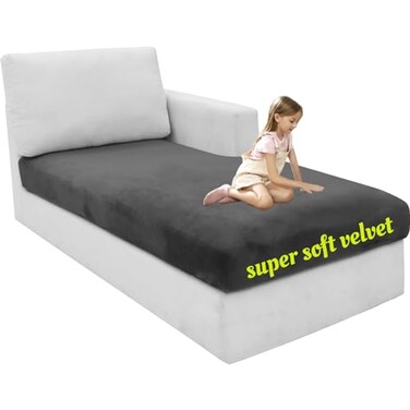 MAXIJIN 1 Piece Velvet Chaise Cover Stretch Sectional Couch Covers for L Shaped Sofa Fitted Soft Chaise Lounge Cushion Cover Sofa Slipcover with Elastic Bottom Chaise Cover Gray